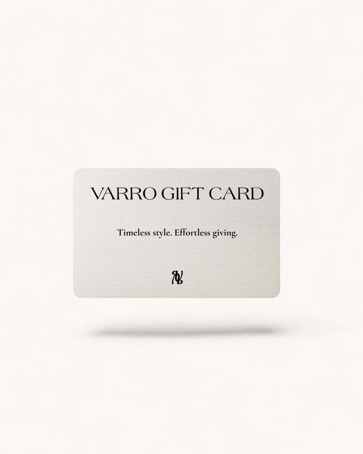 VARRO Gift Card mockup – Minimal design with brand logo