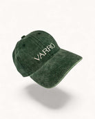 Forest Green VARRO cap front view with embroidered logo detail